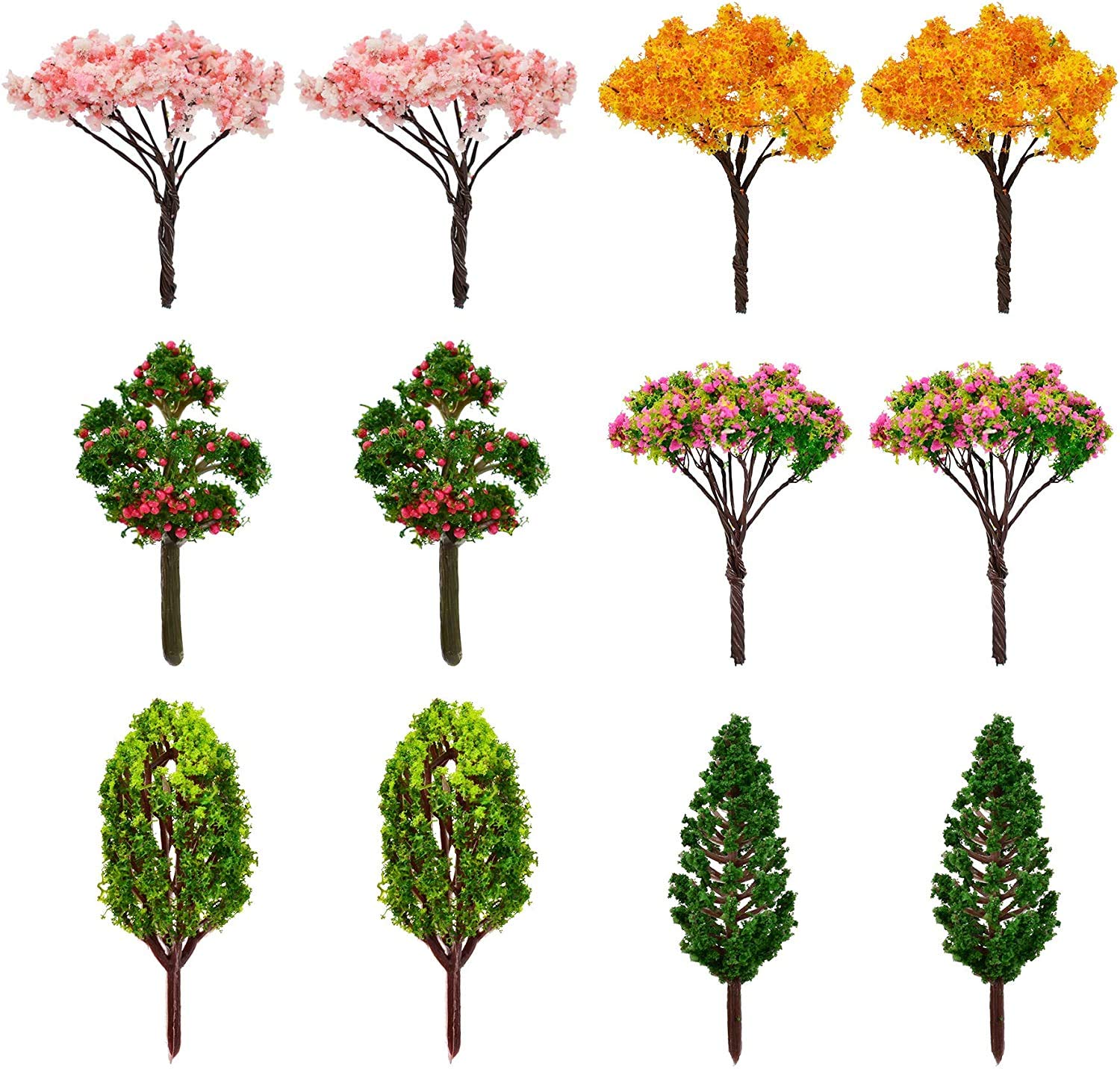 HUIANER Miniature Garden Tree Mini Model Trees Decor Mix Size Tree DIY Craft Garden Ornament (12 Pcs Mix Color)