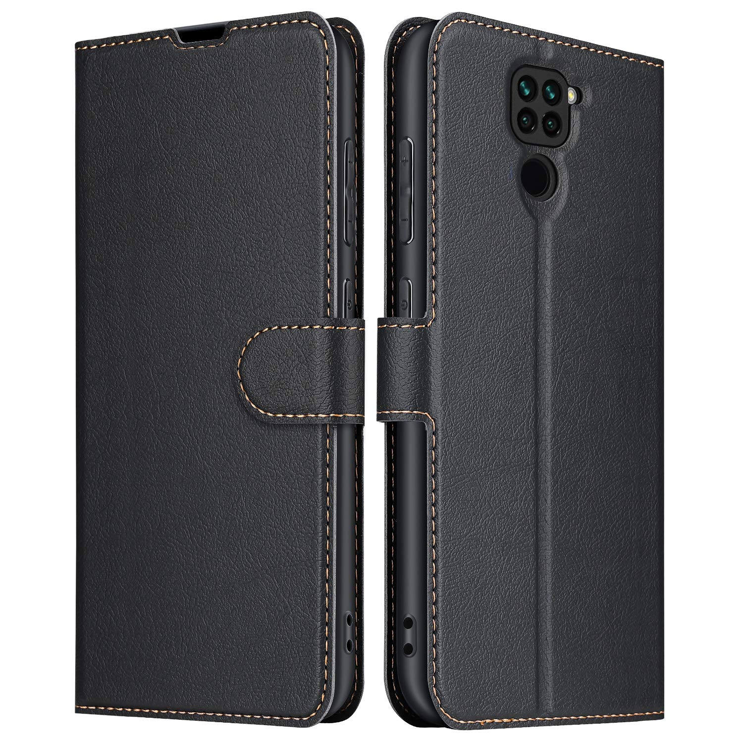 ELESNOW Phone Case for Xiaomi Redmi Note 9, Flip Wallet PU Leather Card Holder with RFID Blocking Magnetic Closure Stand Cover for Xiaomi Redmi Note 9 (Black)