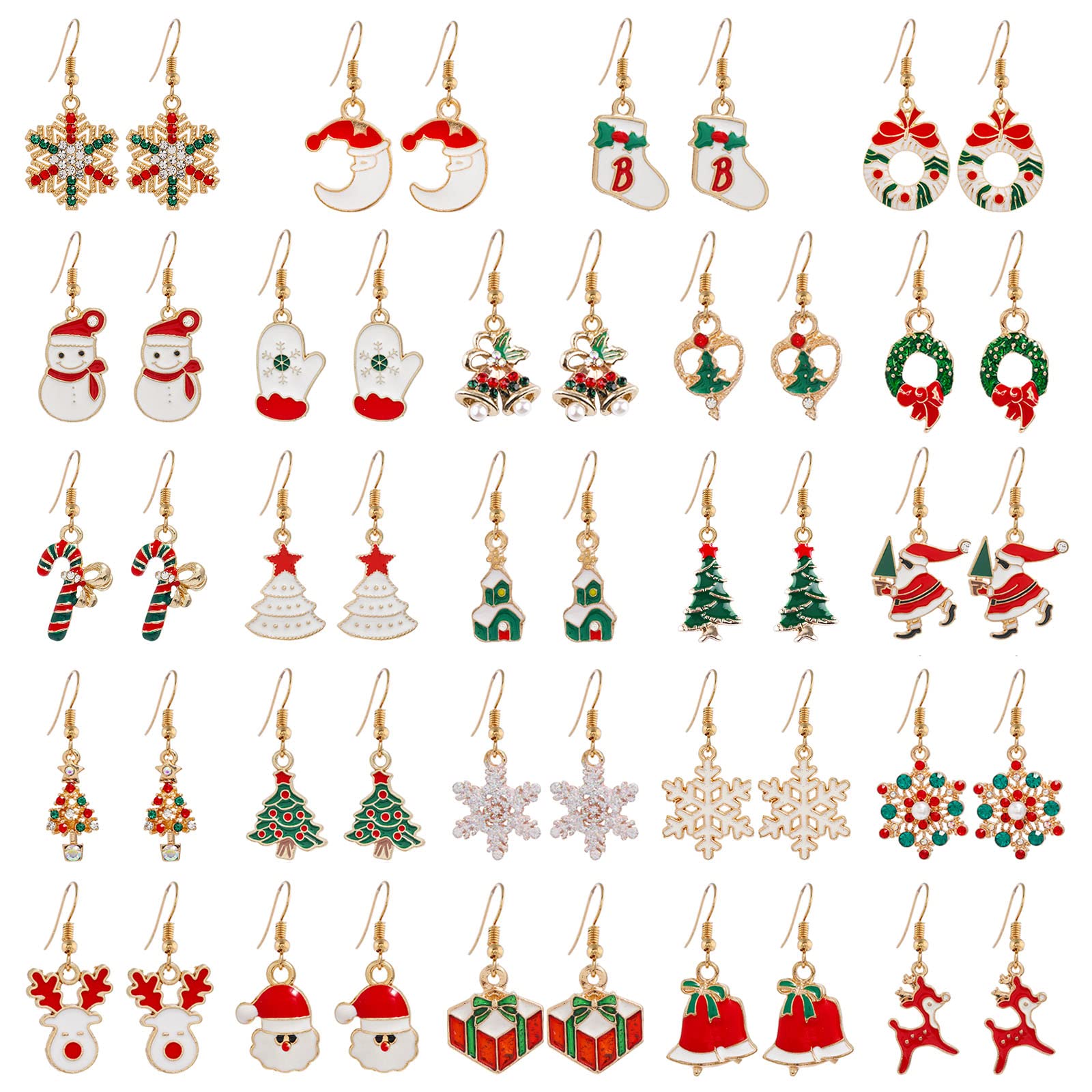 EBANKU 24 Pairs Christmas Earrings, Theme Drop Dangle Earrings Sets Christmas Drop Dangle Earrings Xmas Jewelry Earrings Set for Women Girls (A)