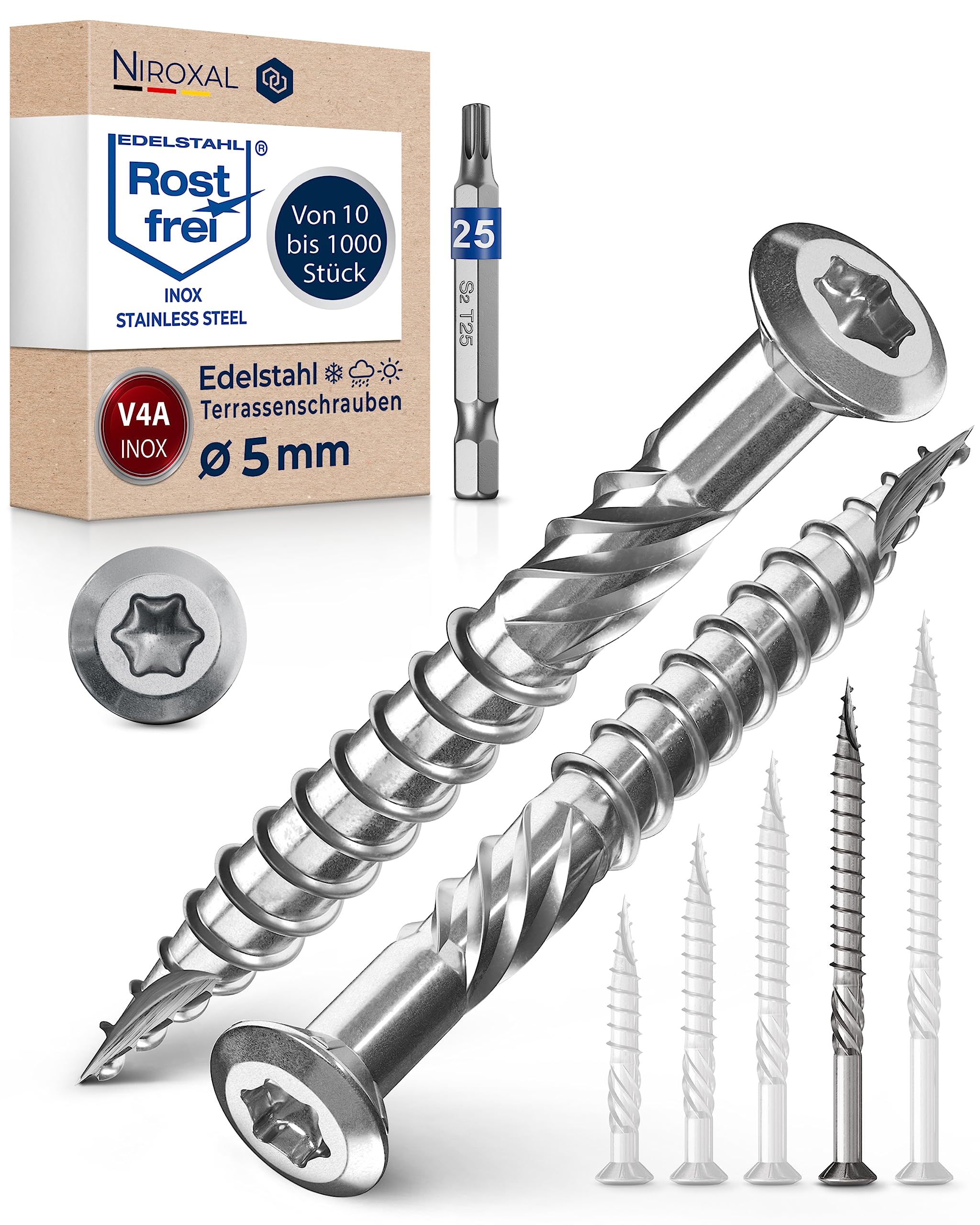 Decking Screws 5x70 mm Marine Grade 316 Stainless Steel Torx Wood Screws Partial Thread Outdoor Deck Screws Rust Resistant – NietFullThings Pack of 250