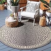 SAFAVIEH Washable Rug Outdoor Courtyard Collection - 6'7" Round, Grey & Black, Non-Shedding & Easy Cleaning, Ideal for Patio,