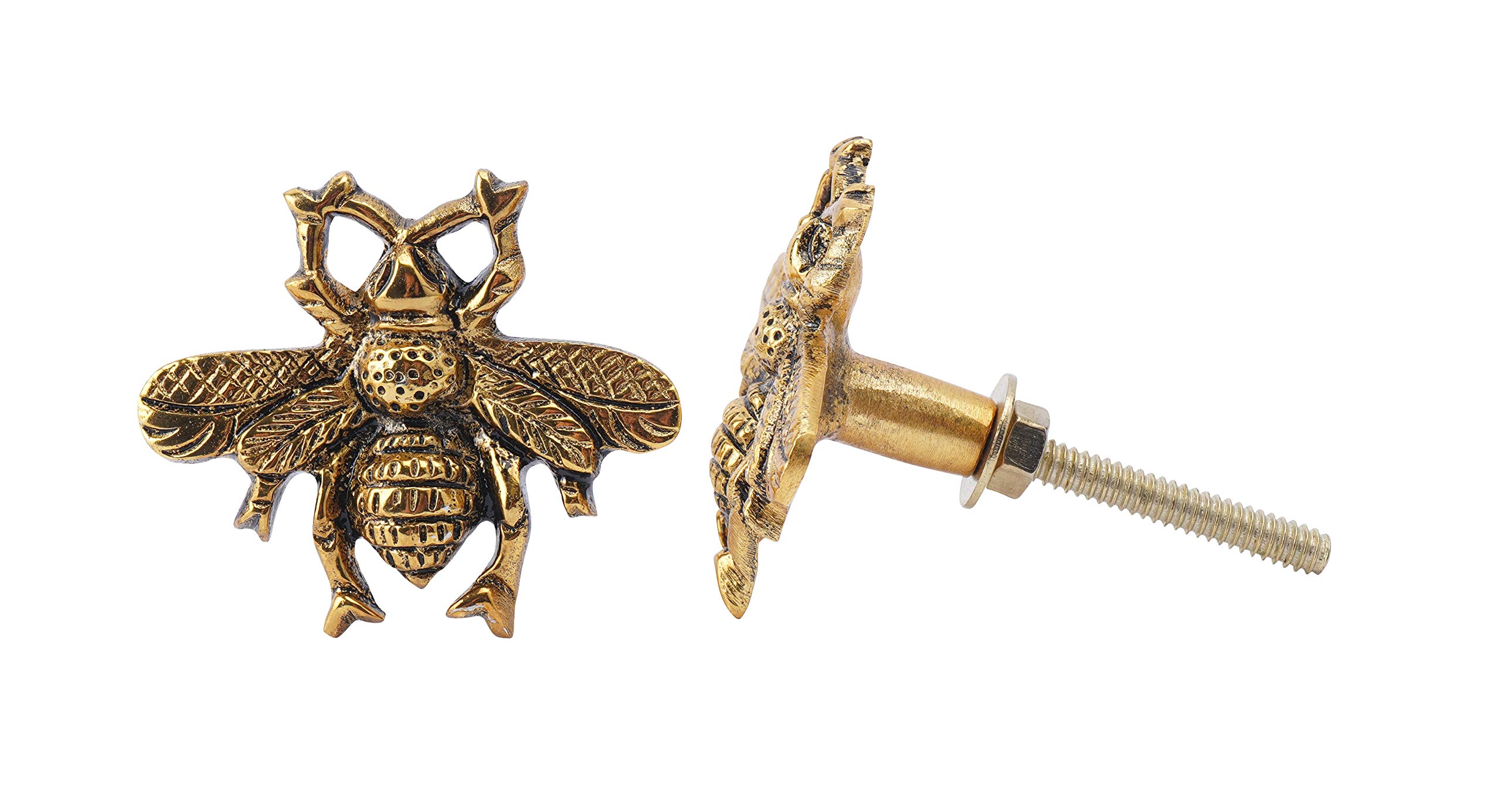 Set of 2 Golden Gold Bumble Bee Metal Knob, Pull, Handle, for Cupboards, Doors, Cabinets, Drawers, Furniture & Kitchens