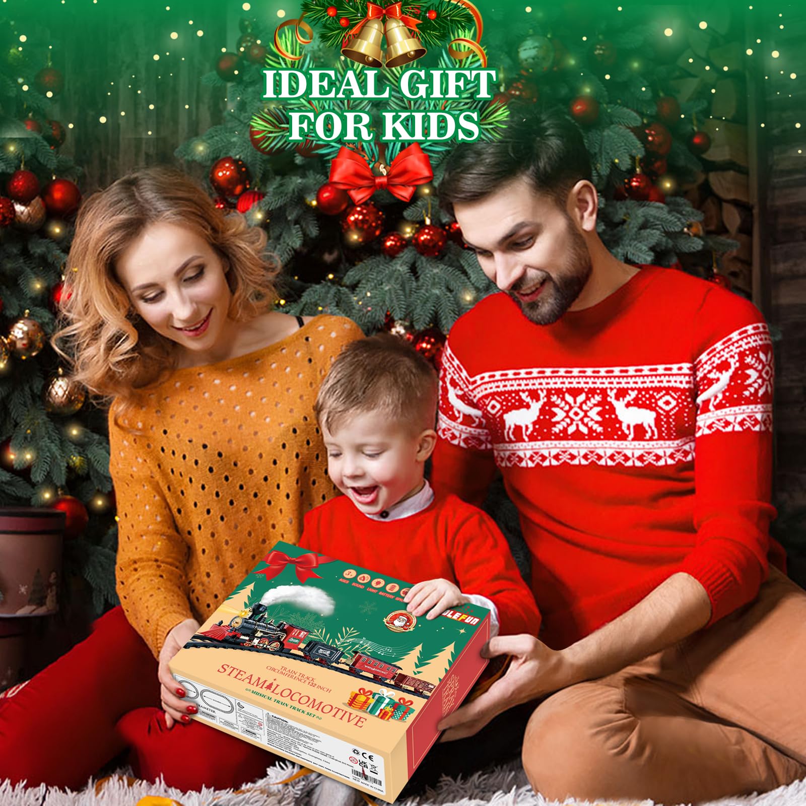 OleFun Train Set, Electric Train with Water Steam, Sounds & Lights, Model Christmas Train Set for Under The Tree, Railway Kit Gifts for 3, 4, 5, 6, 7, 8+ Year Old Boys & Girls