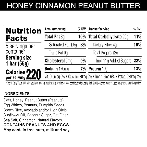 RXBAR NUT BUTTER AND OAT PROTEIN BARS, PROTEIN SNACKS, SNACK BARS, HONEY CINNAMON PEANUT BUTTER, 9.7OZ BOX (5 COUNT)