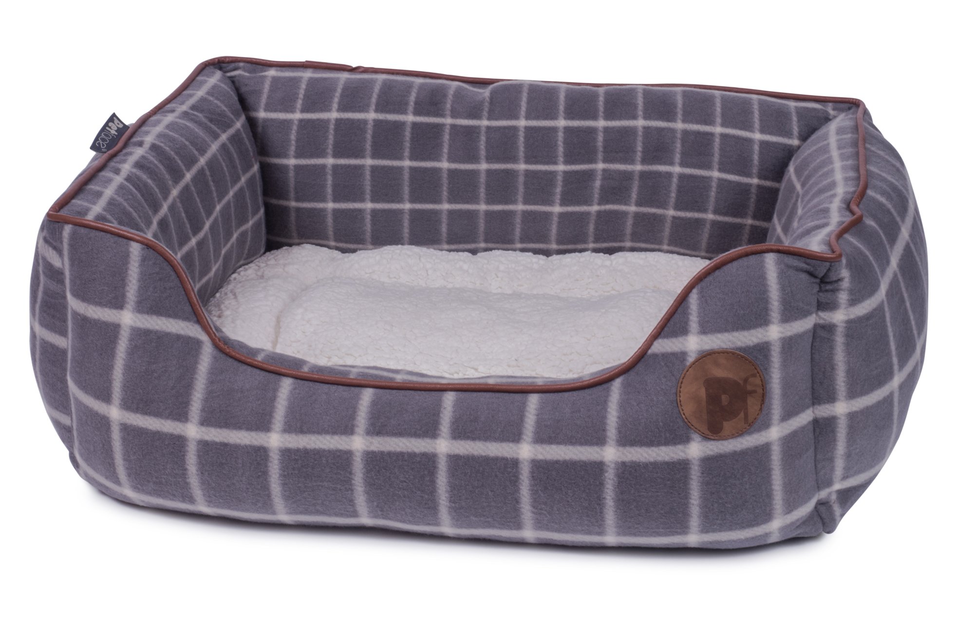 Petface Grey Window Pane Check Square Dog Bed with Reversible Cushion, Machine Washable, Medium (Pack of 1)