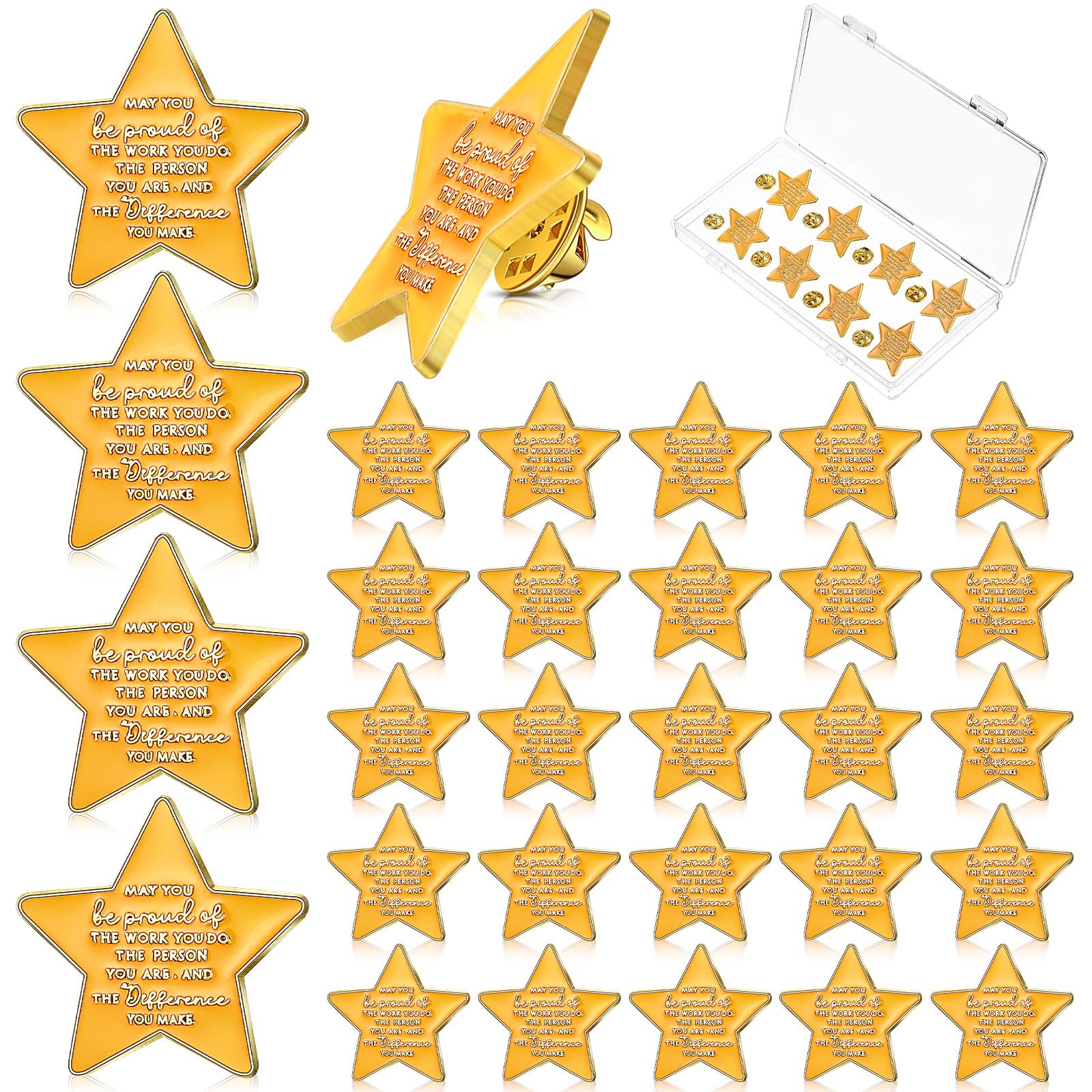 Jadive 30 Sets Christmas Employee Appreciation Gifts Pin Badge Staff Appreciation Gifts Thank You Motivational Pin Badge with Bags for Staff Carers Coworker Volunteer Teacher Nurse(Gold,Star)