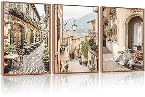HPINUB Foreign Scenery Framed Canvas Wall Art Set, (Set of 3,12X16 Inch) Vintage Travel City Wall Decor,Modern Minimalist Eur