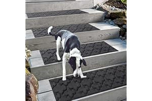 Aucuda Mother's Day 6pcs 8.5" x 30" Stair Treads Outdoor for Elders and Dogs on Wooden Steps, Non Slip Stair Runner Rug Heat Insulation Rubber Backing, Gray Cross Staircase Mat Carpet for Farmhouse.