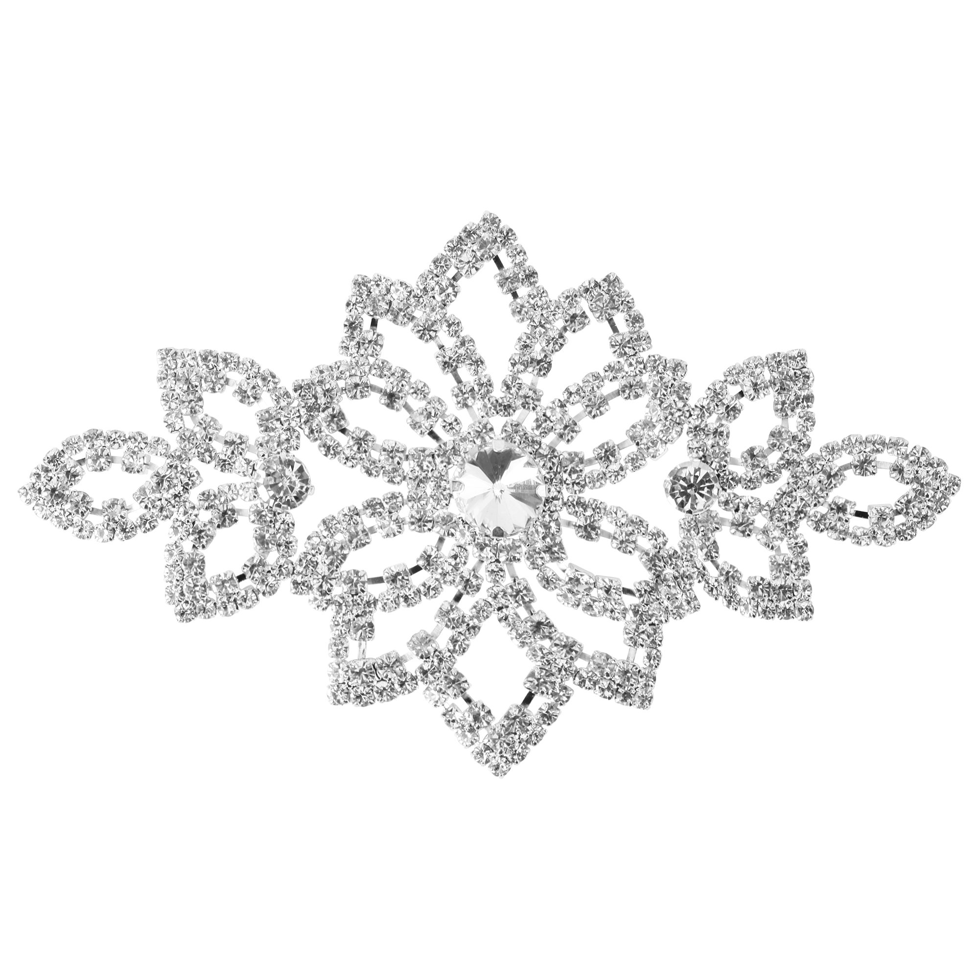 Weddecor Rhinestone Applique Patches, Crystal Radiant Designs Diamante Motif for Sewing on, Bridal, Wedding Dress, Party wear, Fashion Accessories, 90mm x 60mm (Design 33)