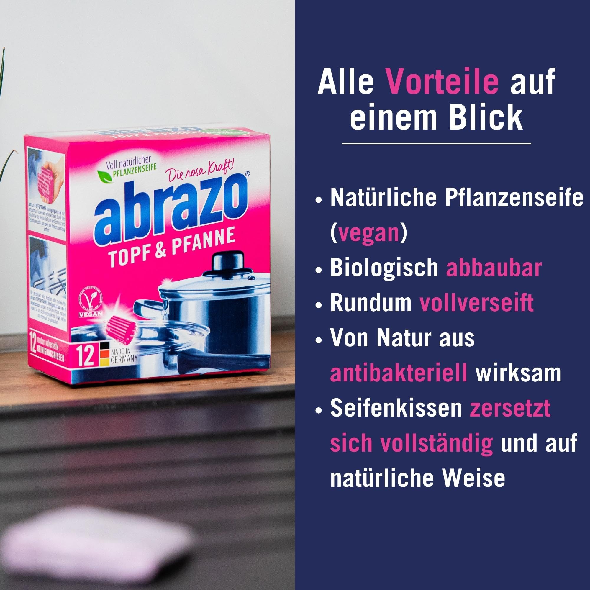 abrazo Topf & Pfanne - 12 Reinigungskissen für Töpfe, Grill & Backofen, Spülschwamm mit veganer Pflanzenseife, Küchenschwamm, Reinigungsschwamm 3