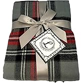 CHEF L HOME & KITCHEN Lightwight Throw Gray/RED Plaid with Tassels/Fringe- 60" x 50"
