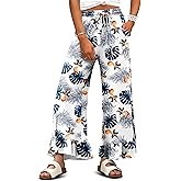 KISSMODA Womens Palazzo Lounge Pants Drawstring Elastic High Waisted Ruffle Hem Wide Leg Pants with Pockets