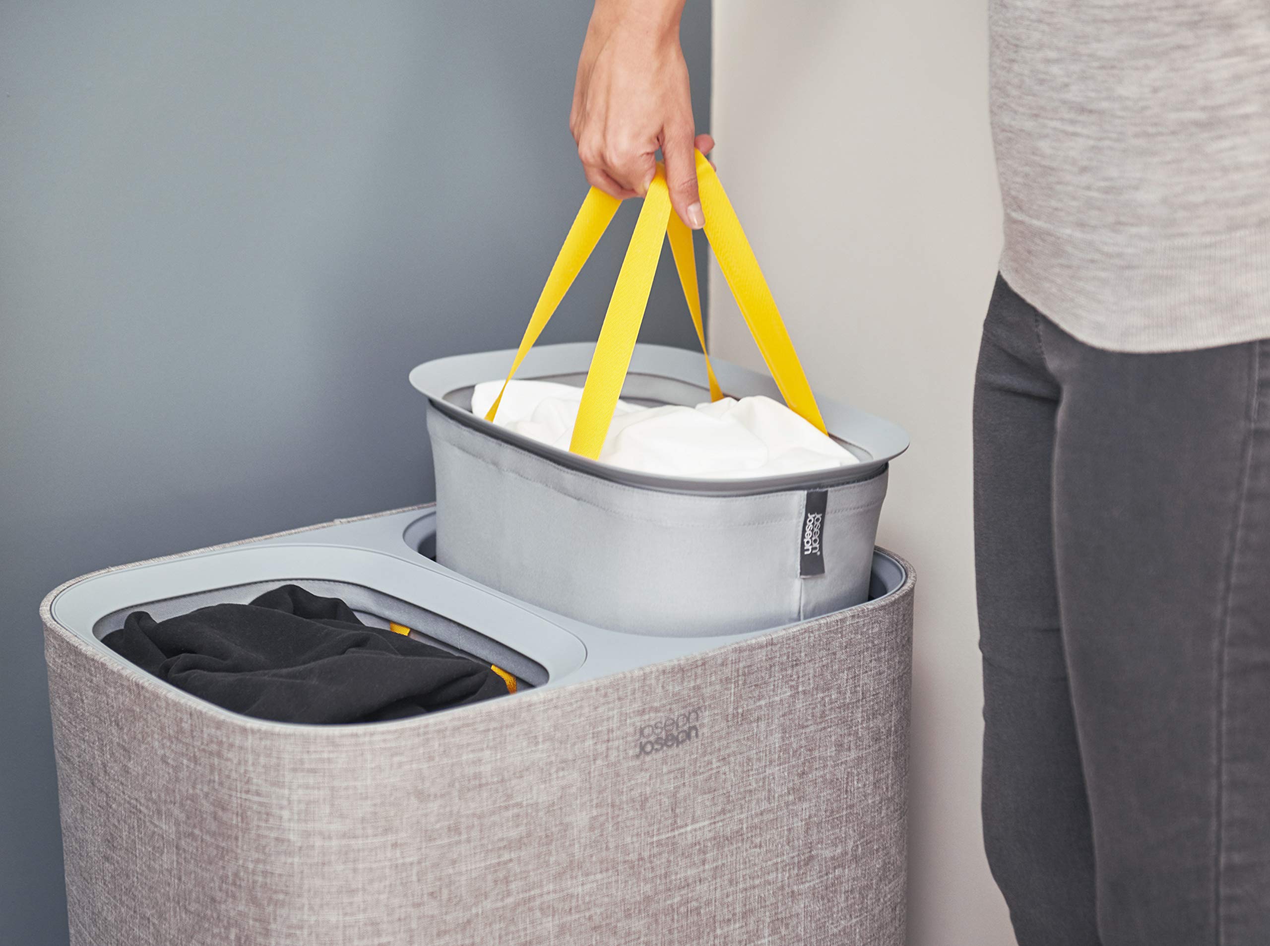 Joseph Joseph Tota 90 liter/23.8 gallon Laundry Hamper Separation Basket with lid, 2 Removable Washing Bags with Handles - Gray