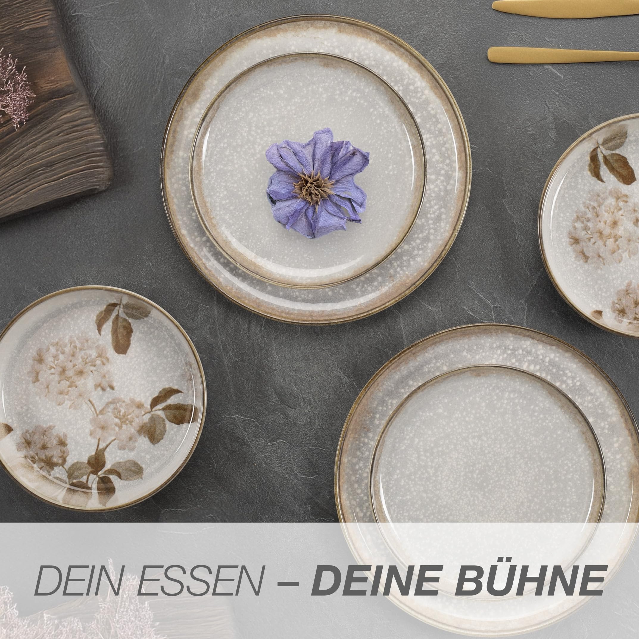 Moritz & Moritz BLOSSOM Porzellan Geschirrset 6 Personen 18-tlg. - Modernes Tafelservice mit verspieltem Design - Pflegeleichtes Kaffeeservice mit Teller Set & Schüsseln - Kombiservice 6