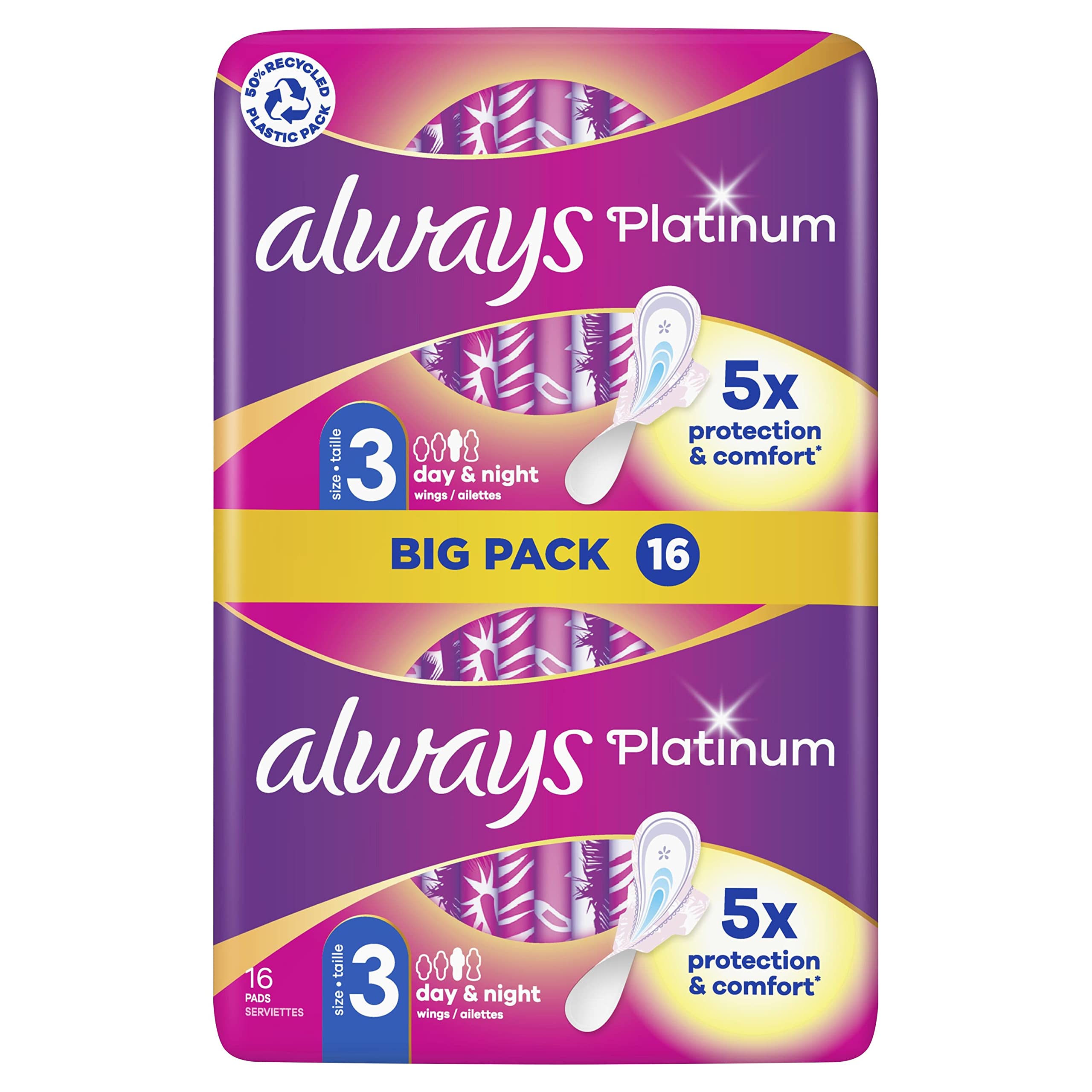 Always Platinum Night Size 3 Sanitary Towels Wings VP 16ct