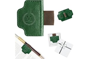 KIKIDWIS BygoneMark Personalized Magnetic Leather Bookmark with Pen Holder - Custom Name Initial Engraving, Unique Gift for Book Lovers, Readers, Travelers (Green-M)