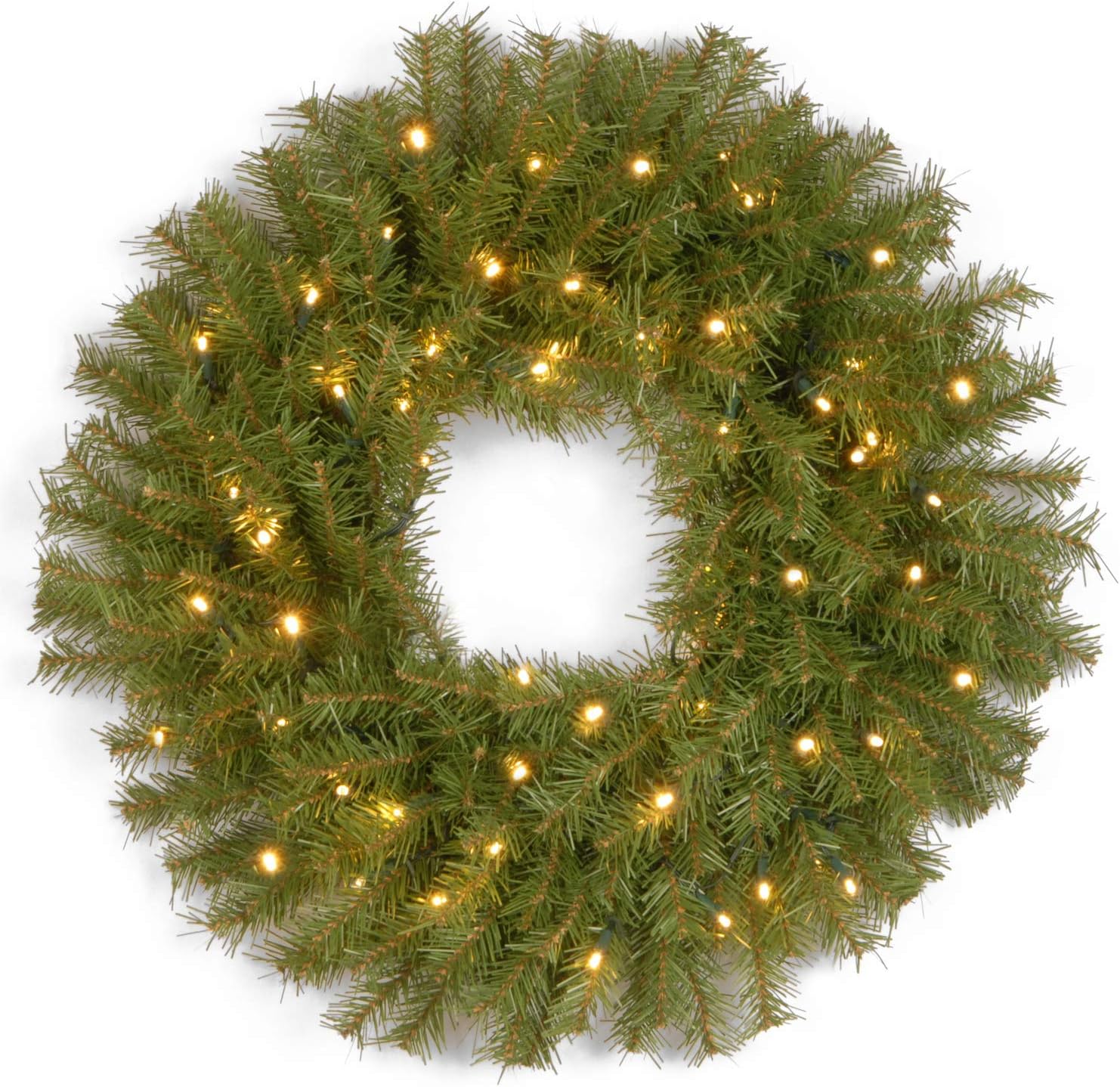 Wreaths, Garlands & Swags - National Tree Company Pre-Lit Artificial Christmas Wreath, Green, Norwood Fir, White Lights, Christmas Collection, 24 Inches