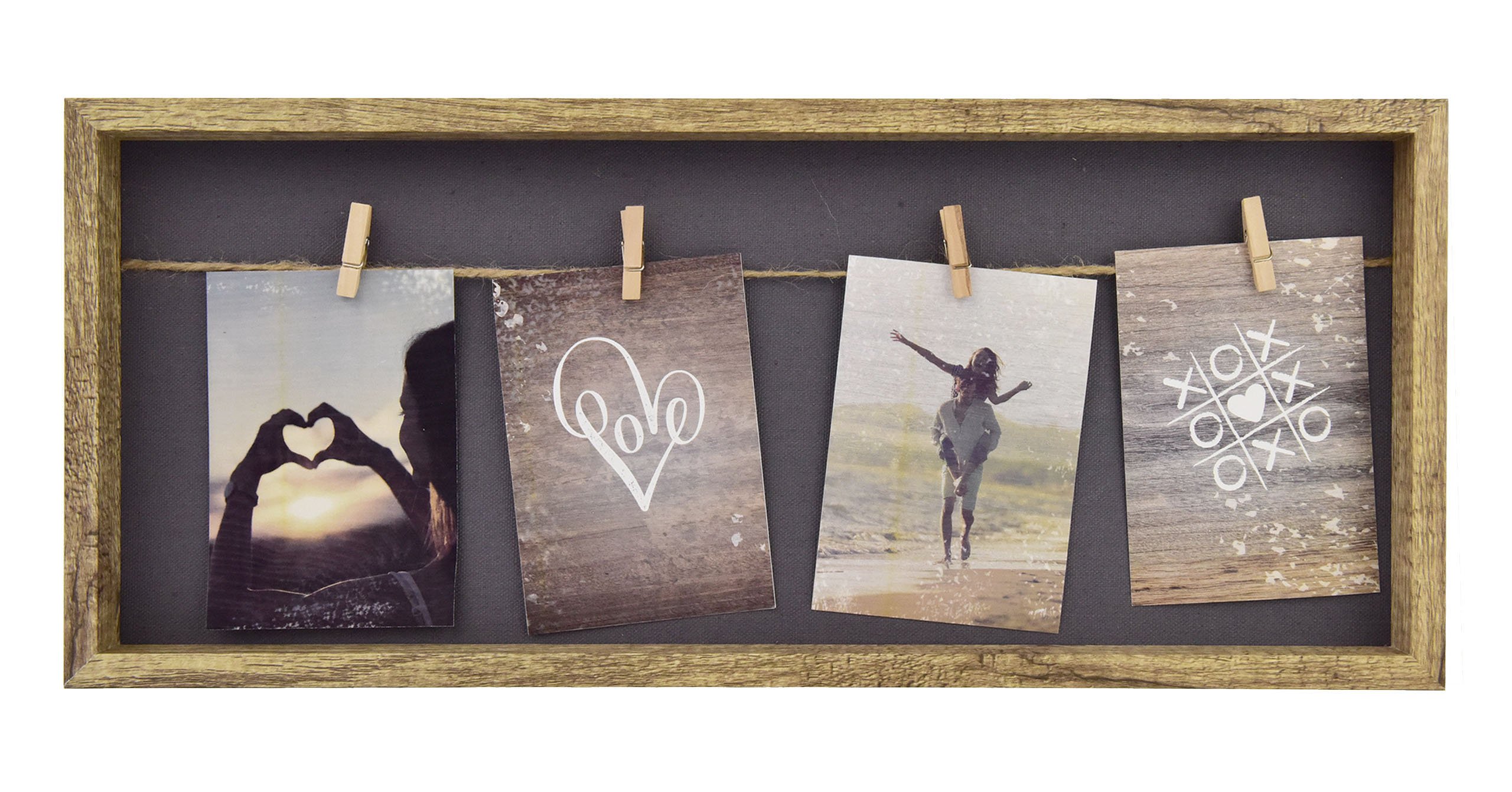 accent by nielsen Wooden Collage Photo Frame for 4 Postcard-Size 9x13 cm Pictures – Clothesline Display with Pegs