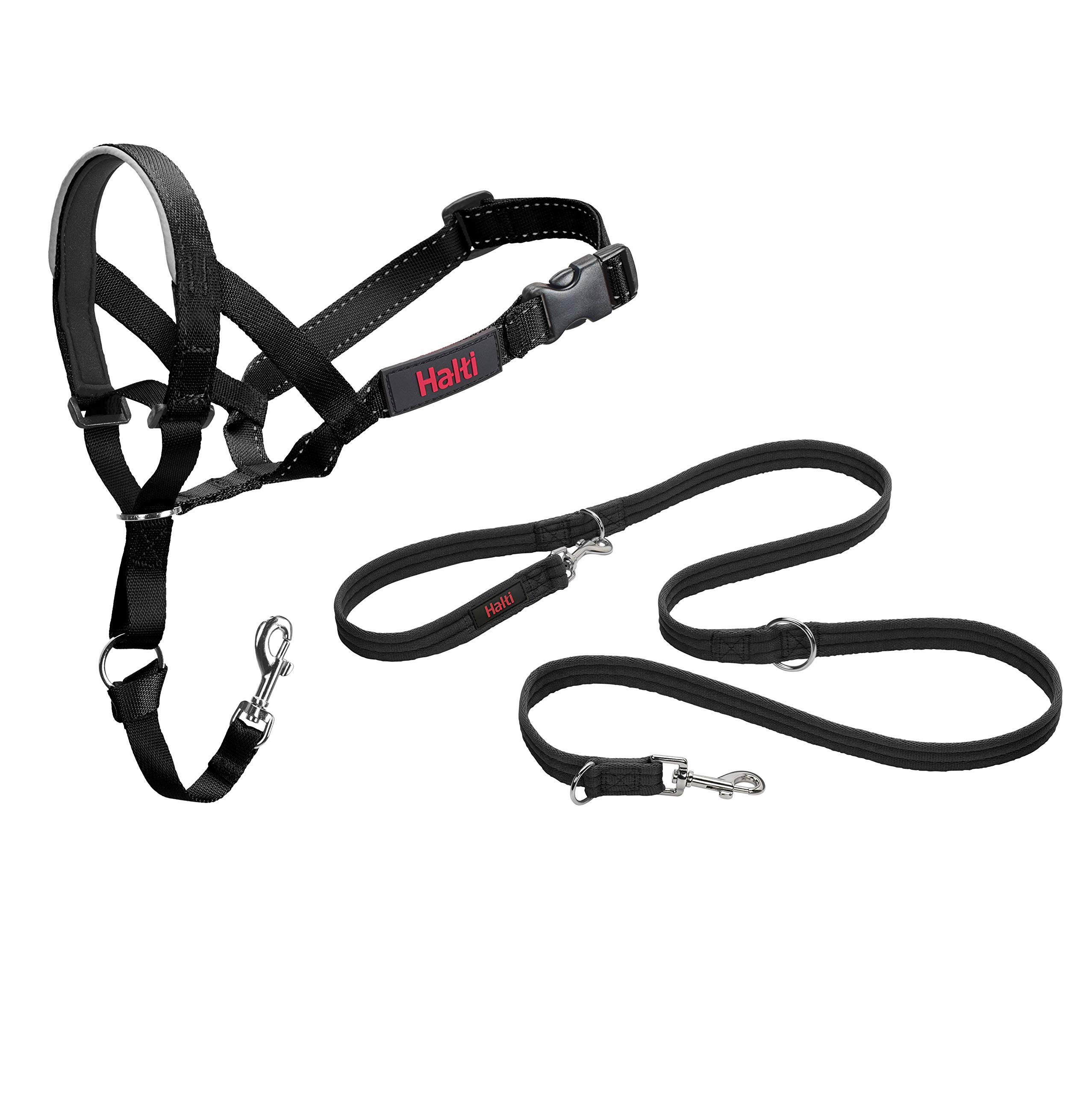 Halti Headcollar and Training Lead Combination Pack, Stop Dog Pulling on Walks with Halti, Includes Size 5 Head Collar and Double Ended Lead,Black
