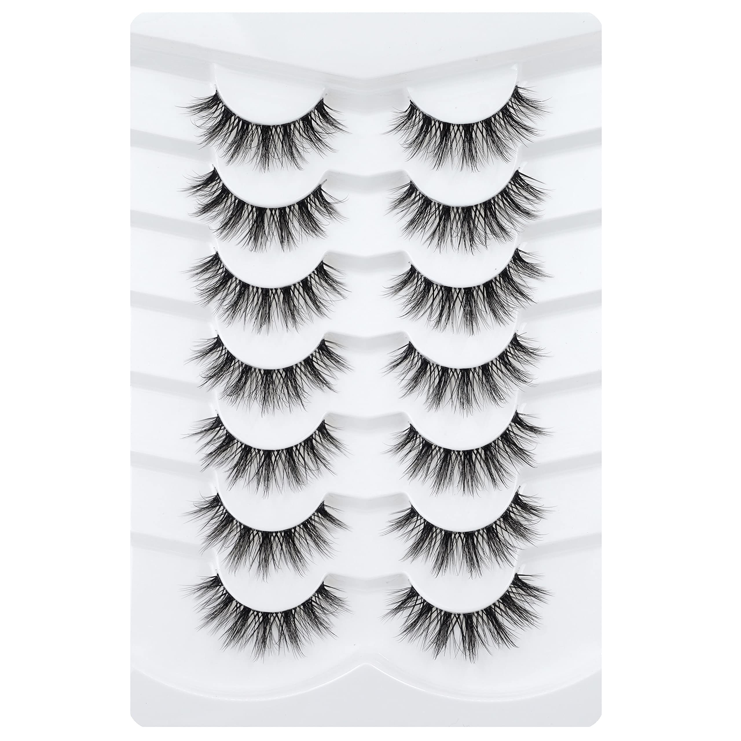 3D Clear Band False EyeLashes Soft Faux Mink Lashes Wispy Fluffy Eyelashes Natural Cat Eye Short Reusable 7 Pairs Happy Heartbeat (No.213) — image 1