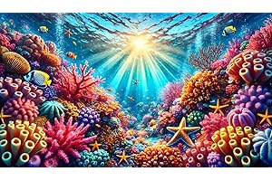 GENERIC Undersea Coral Aquarium Background Marine Life Starfish Sunlit Fish Tank Background 24x12 Inches PVC Glass Container Decoration with Tapes