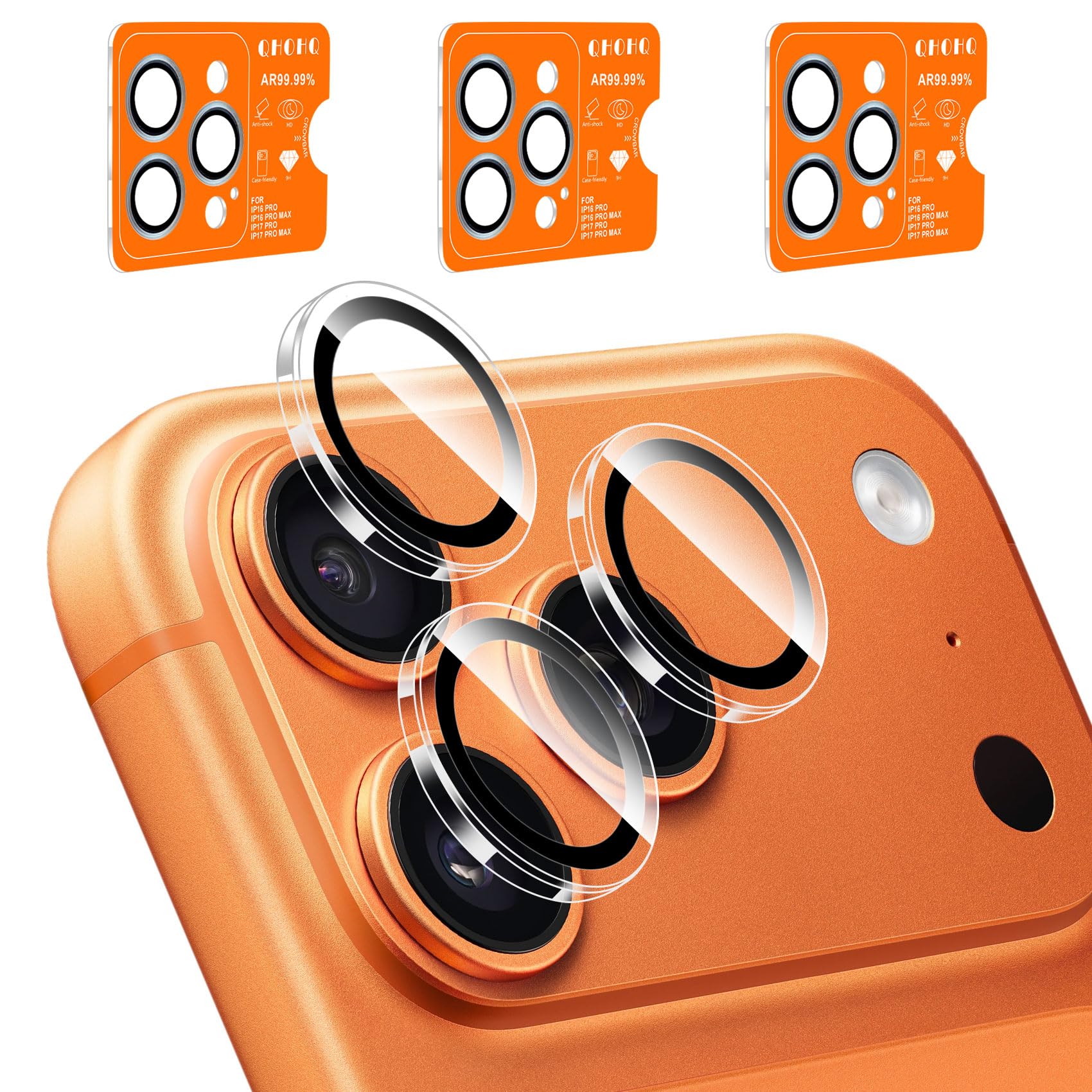Photo 1 of QHOHQ 3 Set Camera Lens Protector for iPhone 17 Pro Max/17 Pro/16 Pro Max/16 Pro/15 Pro Max/15 Pro, Individual Anti Shatter Lens Protector,[15FT Military Grade Protection],1-Second Auto-Install- Clear