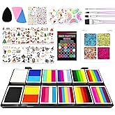 Onlystar Face Painting Kit for Kids & Adults - 12x10g Non-Toxic Hypoallergenic Split Cake Face Paint Palette ,Water Activated Rainbow Face Paint with Stencils | Halloween, Christmas, Party Makeup