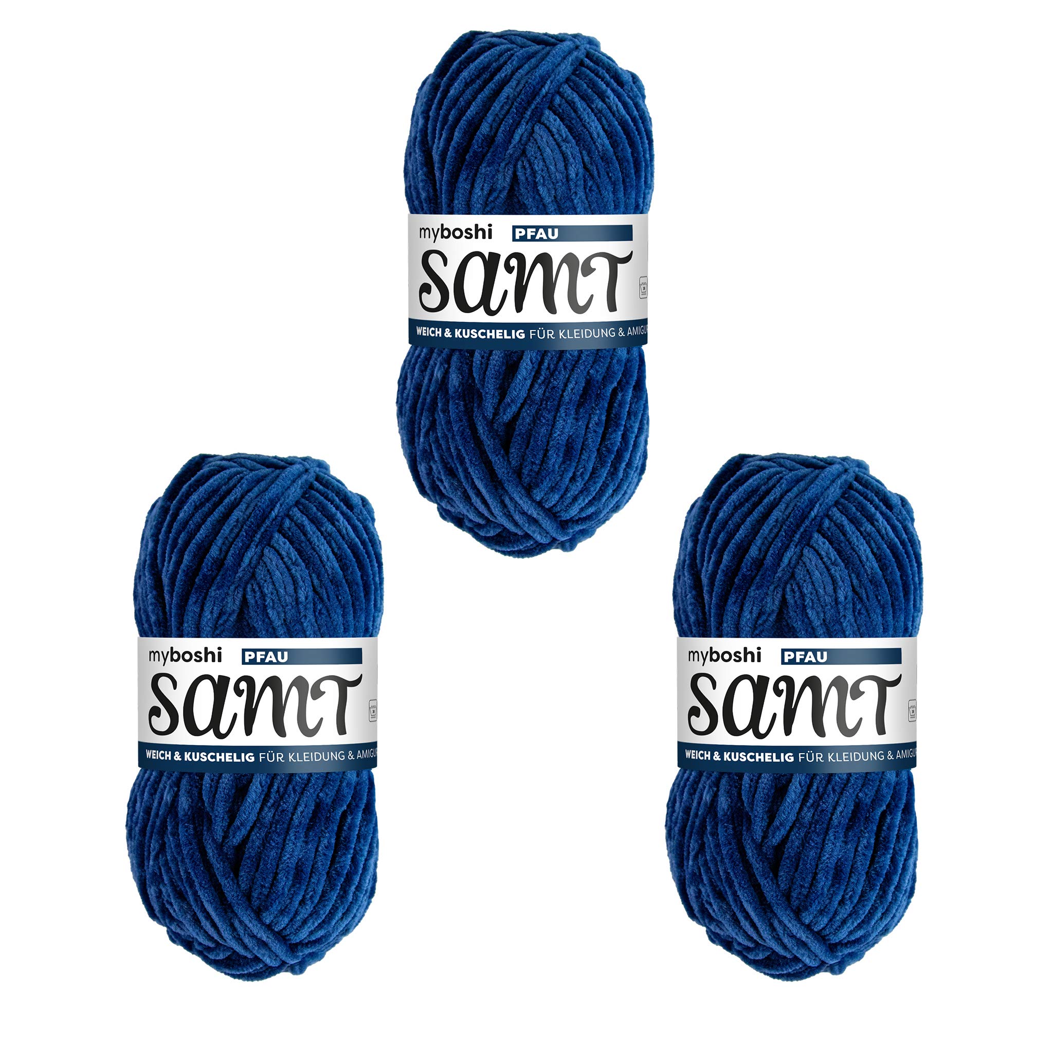 myboshi crochet and knitting yarn | velvet | chenille yarn | fluffy wool | 3-pack ball | 855 Peacock - Blue