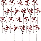 Fangoo 20 Pack 7 Inch Artificial Red Berry Picks for Christmas Tree | Burgundy Red Berries Stems, Holly Berry Branches Xmas Ornaments,Holiday Wreath DIY Crafts Supplies, Season Winter Home Decor