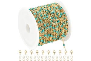 UMAOKANG 33 Feet Stainless Steel Chain for Jewelry Making Turquoise Beads Rosary Chain Bulk with Jump Rings and Lobster Clasps Necklace Bracelet DIY Chain Roll
