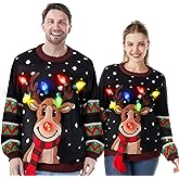 Christmas Sweaters Reindeer Ugly Sweater with Light Bulbs