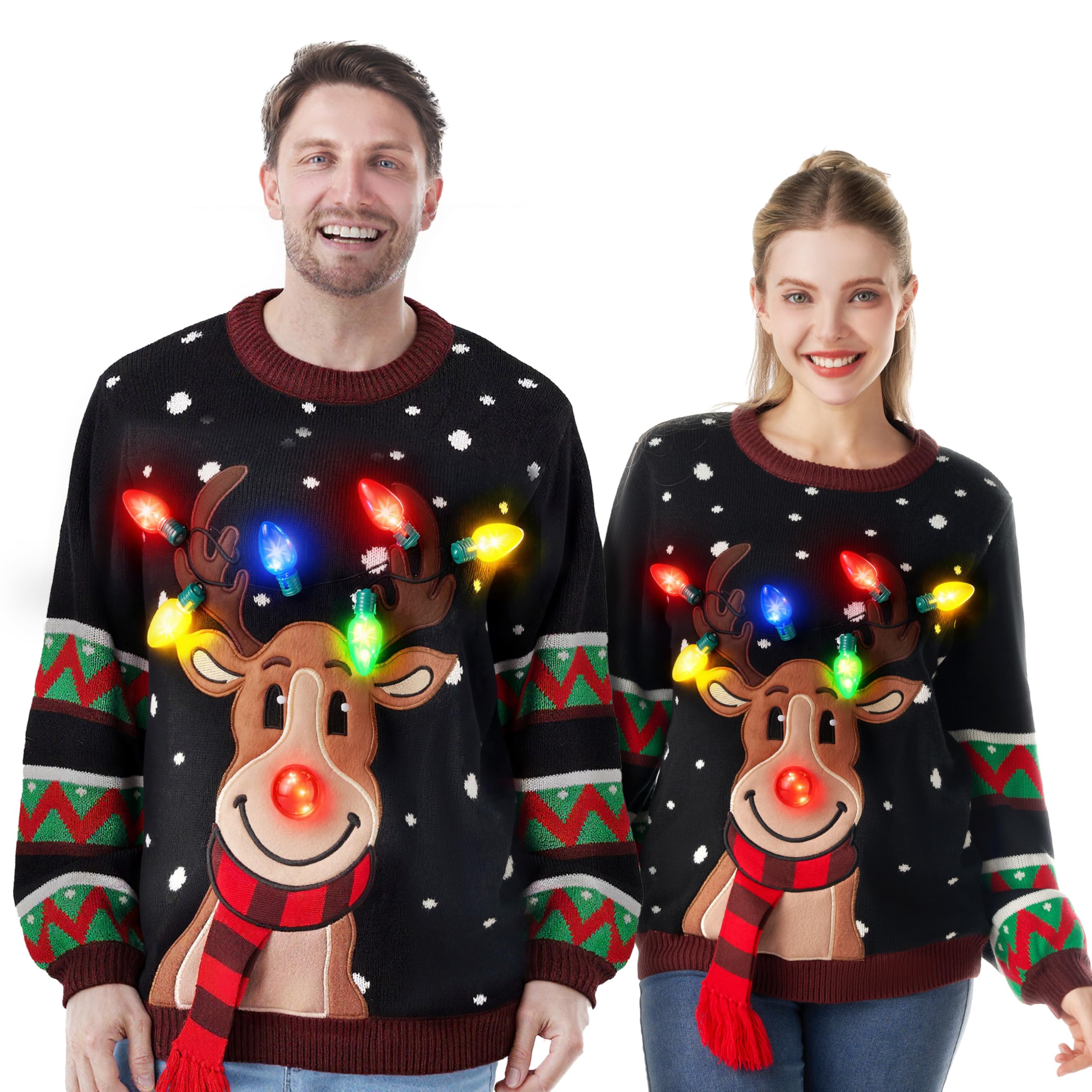 Photo 1 of HEAVILY USED**********JOYIN Ugly Christmas Sweater Women Men Couples, LED Light Up Ugly Christmas Sweater Kids 2025 Reindeer(Black
