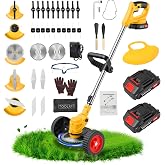 24V Electric Weed Wacker Edger Lawn Tool,2 2.0Ah Battery Powered Weed Eater | 3-in-1 Lightweight Brush Cutter/Lawn Edger/Grass Trimmer Cordless, 5 Types Blades &amp; Wheels for Yard Garden Maintenance