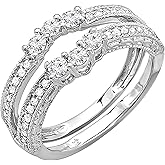Dazzlingrock Collection Valentine's Day Gift Round White Diamond Contour Double Guard Enhancer Wedding Band for Women (0.60 ctw, Color I-J, Clarity I1-I3) in Solid Gold