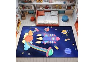 BOSHENGYA Space Rockets Rug for Kids Room Solar System Area Rugs for Boys Bedroom Kids Rugs for Playroom Space Planet Theme Rug Living Room Dining Room Decor 36x60 inch