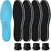 Sintege 8 Pcs Breathable Shoe Insoles Thin Inserts and Laces Set Unisex Double Layer Latex Foam with Holes Replacement Cushioning Replaceable Comfort Shoe Insoles for Men 4-11 Women 5-12(Black)