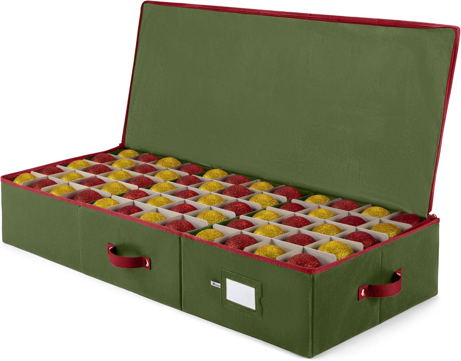 Holiday Décor Storage - Zober Christmas Ornament Storage Box - Stores 120 Ornaments W/ Dividers - 600D Oxford Fabric Under Bed Christmas Ornament Storage Containers - 3 Inch Cube Compartments - Green