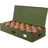 ZOBER Underbed Christmas Ornament Storage Box - Stores 120 3" Ornaments, With Dividers - Tear Proof 600D Oxford Fabric, Ornam