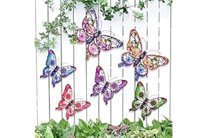 6Pcs Metal Butterfly Wall Decor, 14Inch/9Inch Outdoor Butterfly Wall Art for Fence Garden Yard Room Patio Balcony Decorations