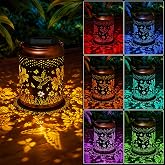Waterproof Metal Hummingbird Solar Lantern Outdoor Hanging Garden Light | Colorful LED metal hummingbird lantern; durable, waterproof outdoor decor perfect for patio, yard, or as a gift for women