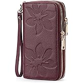 GOIACII Women's Wallet Large Capacity Double Zip Ladies Card Phone Holder RFID Blocking Wristlet Leather