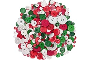 Livder 400g Christmas Craft Buttons Handmade Sewing Red Green White Button for Art Crafts Projects, DIY Decoration