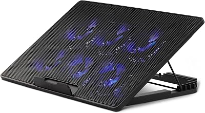 Support de Refroidissement pour Ordinateur Portable avec 6 Ventilateurs Silencieux, pour Ordinateurs Portables de 12 à 17 po, avec Ports USB-A et USB-C, Réglable en Hauteur