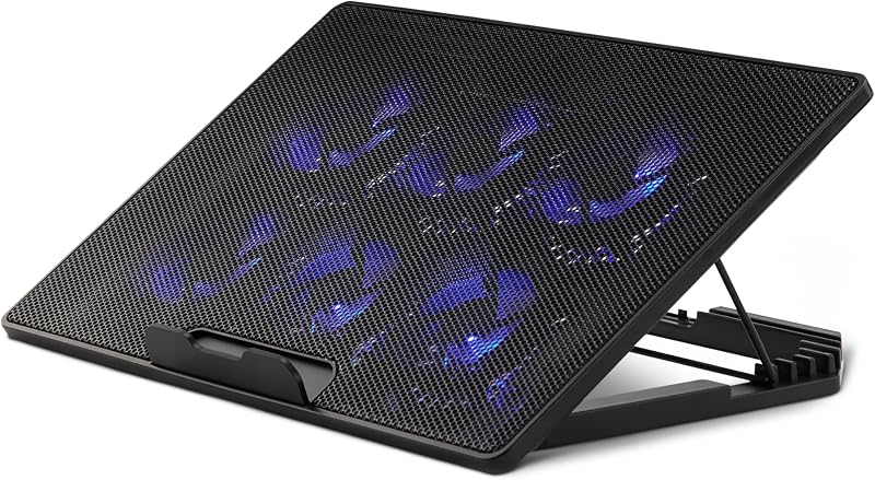 Support de Refroidissement pour Ordinateur Portable avec 6 Ventilateurs Silencieux, pour Ordinateurs Portables de 12 à 17 po, avec Ports USB-A et USB-C, Réglable en Hauteur
