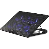 Amazon Basics Laptop Cooling Pad Stand with 6 Quiet Fans, Height Adjustable, for 12-17 inch Laptops, with USB-A and USB-C Ports