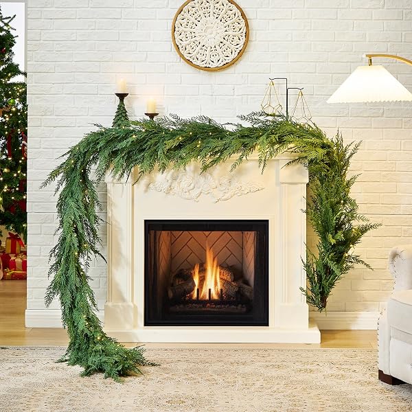 CHRISTMAS CEDAR GARLAND REALISTIC WITH LIGHTS – CYPRESS DECORATIONS 12FT FOR MANTLE LIGHTED FAUX PINE GARLANDS FOR XMAS HOME DECORATION INDOOR STAIRS RAILING FIREPLACE 12 FT OUTDOOR PRELIT DOOR DECOR