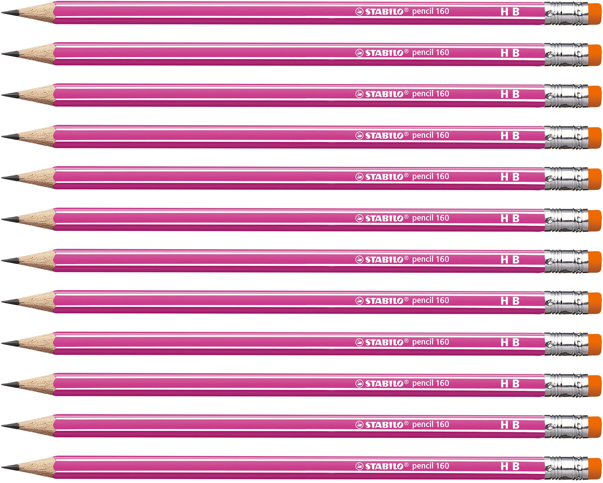 STABILO pencil 160 - Hexagonal Graphite Pencil with Eraser - Pack of 12 - Pink - Degree HB