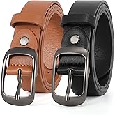 XZQTIVE 2 Pack Women Plus Size Leather Belts Fashion Cowhide Waist Belt with Solid Pin Buckle for Jeans Pants Dress