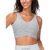 THE GYM PEOPLE Women's Padded Sports Bra V-Neck Wireless Stretchy Workout Crop Tops with Cross Hem Soft Yoga Bras