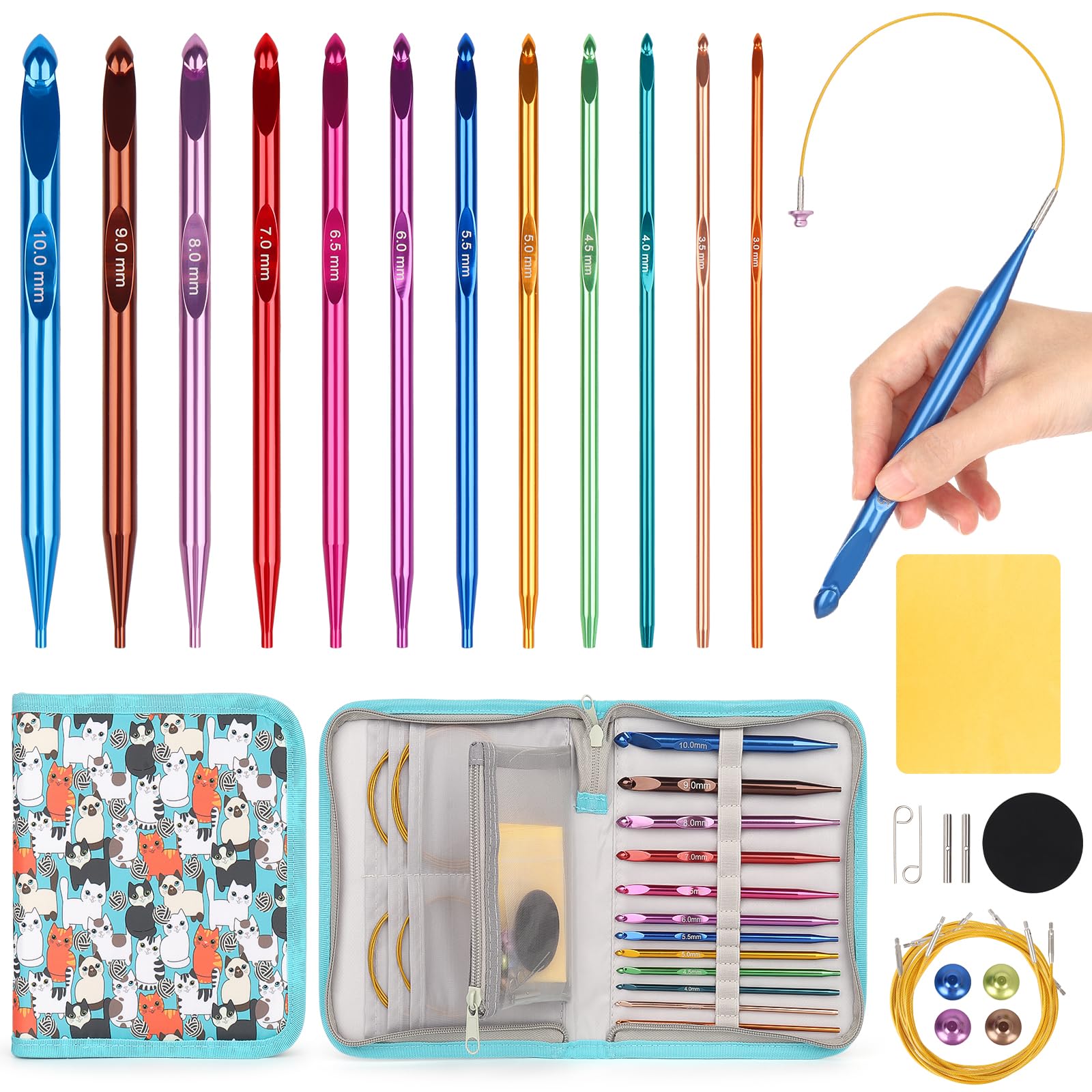 Photo 1 of Aeelike Interchangeable Tunisian Crochet Hooks Set, 12 Sizes Colorful Tunisian Crochet Hooks Set with Cables 3.0mm - 10.0mm Smooth Ergonomic Hook for Making Blanket Scarves, Ideal Gift